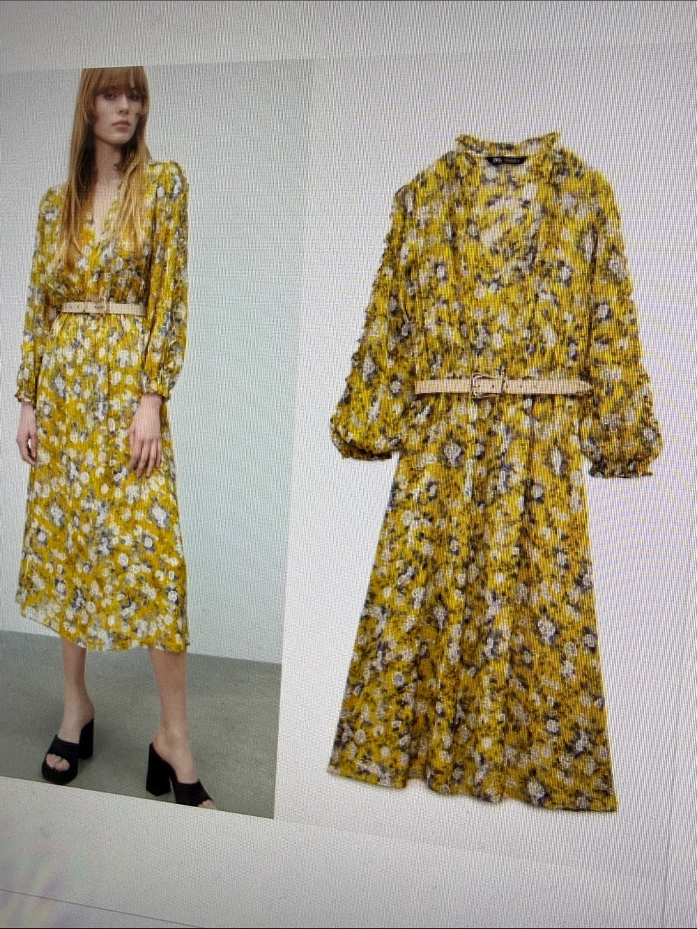Zara Mustard Floral Long Sleeve Preppy Country Fairy Prairie Pheasant Dress XL